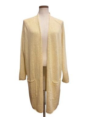 Eileen Fisher Organic Cotton Linen Slub Long Cardigan Yellow Coastal Lagenlook